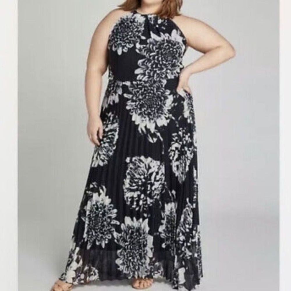 Lane Bryant Navy Chiffon Pleated Halter Neck Maxi Dress